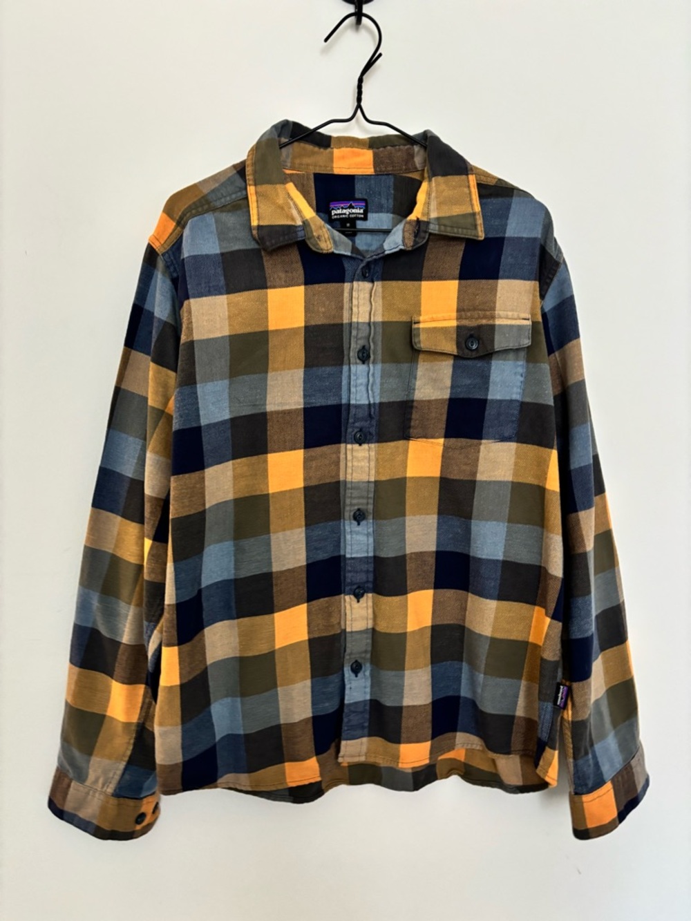Patagonia Yellow, Navy & Olive Plaid Flannel Shirt
